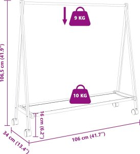 vidaXL vidaXL Wieszak na ubrania z półkami i kółkami, 106x34x106,5 cm 9