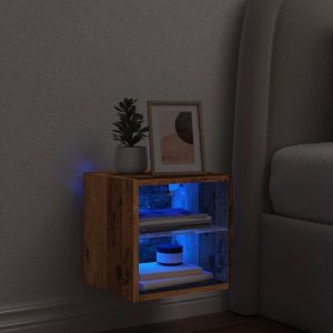 vidaXL vidaXL Ścienna szafka TV z LED, stare drewno, 30x28,5x30 cm 5