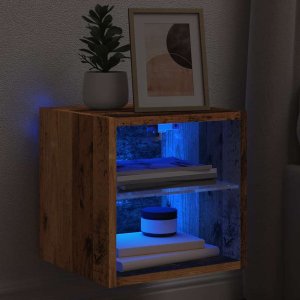 vidaXL vidaXL Ścienna szafka TV z LED, stare drewno, 30x28,5x30 cm 7