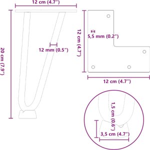 vidaXL Nogi do stołu Hairpin, 4 szt., biale, 20 cm, lita stal 9
