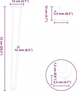 vidaXL Nogi do stołu Hairpin, 4 szt., antracyt, 72 cm, lita stal 9