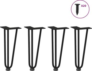 vidaXL Nogi do stołu Hairpin, 4 szt., czarne, 30 cm, lita stal 2