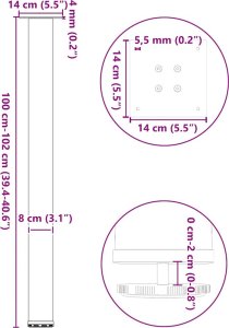 vidaXL Nogi do stolika kawowego, 4 szt., czarne, 100-102 cm, stal 10