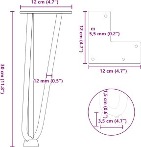 vidaXL Nogi do stołu Hairpin, 4 szt., antracyt, 30 cm, lita stal 10