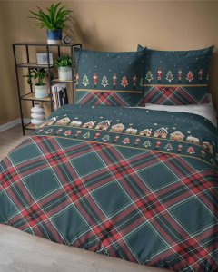 Detexpol  Komplet pościeli świątecznej z bawełny 220x200 zimowe miasteczko 3