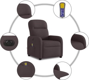 vidaXL vidaXL Rozkładany fotel masujący, elektryczny, ciemny brąz, tkanina 10