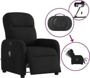 vidaXL vidaXL Rozkładany fotel masujący, elektryczny, czarny, tkanina 9