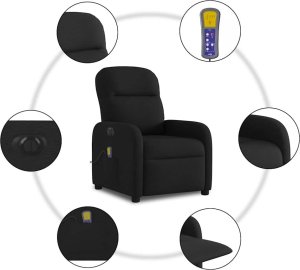vidaXL vidaXL Rozkładany fotel masujący, elektryczny, czarny, tkanina 10