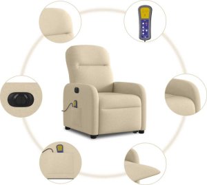 vidaXL vidaXL Podnoszony fotel masujący, elektryczny, rozkładany, kremowy 11