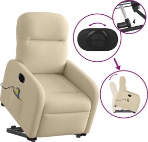 vidaXL vidaXL Podnoszony fotel masujący, elektryczny, rozkładany, kremowy 9