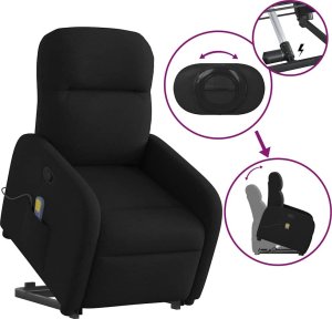 vidaXL vidaXL Podnoszony fotel masujący, rozkładany, czarny, obity tkaniną 9