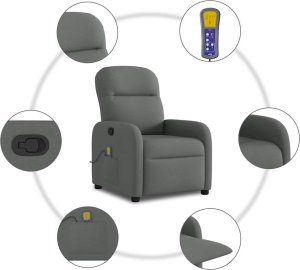 vidaXL vidaXL Rozkładany fotel masujący, ciemnoszary, obity tkaniną 8