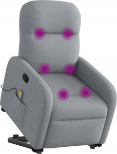 vidaXL vidaXL Podnoszony fotel masujący, rozkładany, jasnoszary, tkanina 3