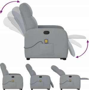 vidaXL vidaXL Podnoszony fotel masujący, rozkładany, jasnoszary, tkanina 8