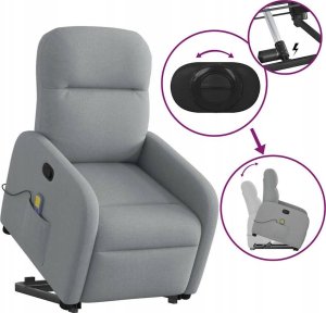 vidaXL vidaXL Podnoszony fotel masujący, rozkładany, jasnoszary, tkanina 9