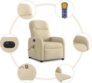 vidaXL vidaXL Rozkładany fotel masujący, elektryczny, kremowy, tkanina 10
