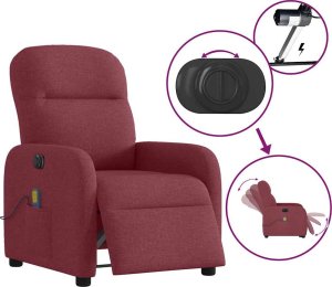 vidaXL vidaXL Rozkładany fotel masujący, elektryczny, winna czerwień, tkanina 9