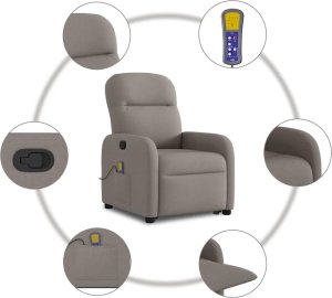 vidaXL vidaXL Podnoszony fotel masujący, rozkładany, kolor taupe, tkanina 10