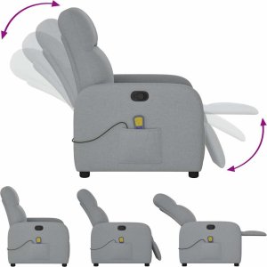 vidaXL vidaXL Rozkładany fotel masujący, jasnoszary, obity tkaniną 7