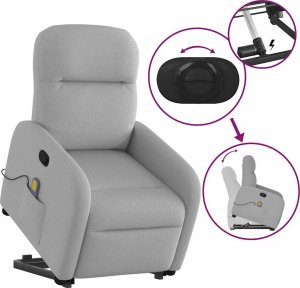 vidaXL vidaXL Podnoszony fotel masujący, rozkładany, szary, tkanina 9