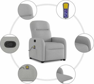 vidaXL vidaXL Podnoszony fotel masujący, rozkładany, szary, tkanina 10