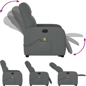 vidaXL vidaXL Podnoszony fotel masujący, elektryczny, rozkładany, ciemnoszary 8