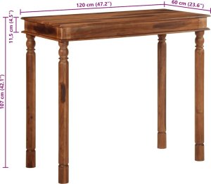 vidaXL vidaXL Stół barowy, 120x60x107 cm, lite drewno akacjowe 10