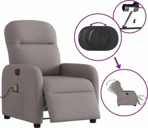 vidaXL vidaXL Rozkładany fotel masujący, elektryczny, kolor taupe, tkanina 9