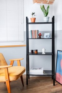 AWD Interior Regał metalowy czarny 148x61,8 cm 4 półki z ażurowej siateczki 3