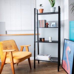 AWD Interior Regał metalowy czarny 148x61,8 cm 4 półki z ażurowej siateczki 4