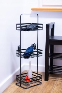 AWD Interior Regał stalowy łazienkowy czarny 75,5x24,4x17 cm 3 półki druciane 5