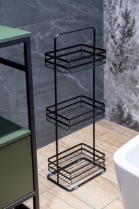 AWD Interior Regał stalowy łazienkowy czarny 75,5x24,4x17 cm 3 półki druciane 6