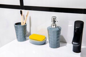 Dozownik do mydła AWD Interior Dozownik łazienkowy do mydła w płynie 280 ml szary chrom kamionka 5