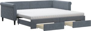 vidaXL Sofa rozsuwana z szufladami, ciemnoszara, 100x200 cm, aksamit 2