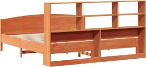 vidaXL Łóżko z regałem, bez materaca, woskowy brąz, 200x200cm, sosnowe 6