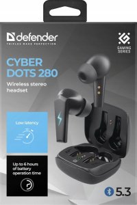Słuchawki Defender Słuchawki douszne bezprzewodowe CYBERDOTS 280 gaming Czarne 6