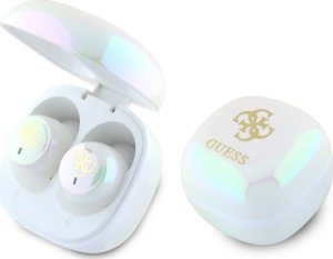 Słuchawki Guess Guess Bluetooth headphones GUTWSJ144ESH TWS + docking station white/white Iridescent 4G Printed Logo 2