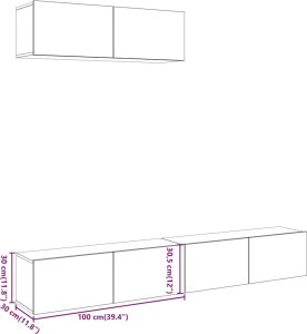 vidaXL Wiszące szafki telewizyjne, 3 szt., stare drewno, 100x30x30 cm 6