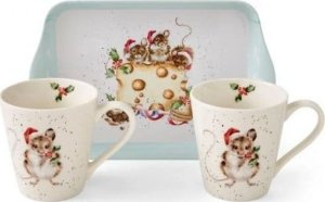 Royal Worcester Świąteczne Myszki i Ser Kubki Porcelanowe & Tacka 3 szt. 1