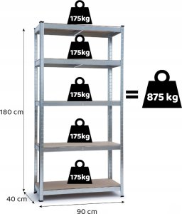 Funfit REGAŁ MAGAZYNOWY METALOWY 180x90x40CM MOCNY 1000KG 7