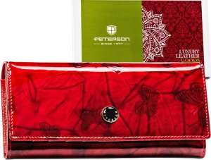 Peterson Luksusowy portfel damski czerwony lakierowany w motyle - Peterson NoSize 1