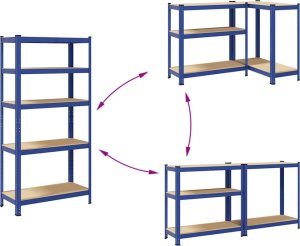 vidaXL Regał z 5 półkami, niebieski, stal i materiał drewnopochodny 7