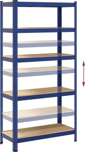 vidaXL Regał z 5 półkami, niebieski, stal i materiał drewnopochodny 8