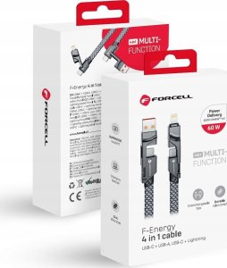 Kabel USB ForCell USB-A + USB-C - USB-C + Lightning 1 m Czarno-srebrny 2