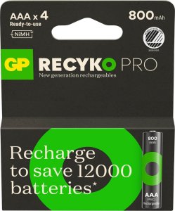 GP GP ReCyko Pro Rechargeable Battery, Size AAA, 800 mAh, 4-pack 1