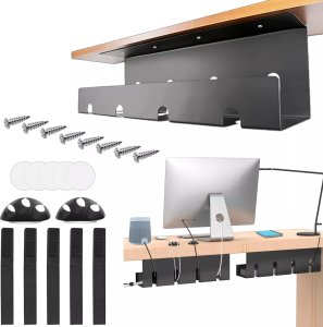 Alogy Organizer kabli pod blat półka na kable listwe przewody blat biurko biurkowy aluminiowy uchwyt Alogy 40cm Czarny 13