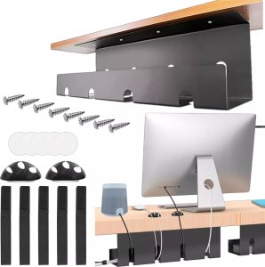 Alogy Organizer kabli pod blat półka na kable listwe przewody blat biurko biurkowy aluminiowy uchwyt Alogy 40cm Czarny 16