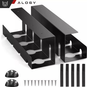 Alogy Organizer kabli pod blat półka na kable listwe przewody blat biurko biurkowy aluminiowy uchwyt Alogy 40cm Czarny 2