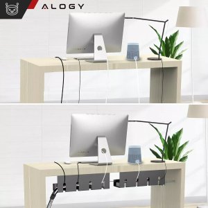 Alogy Organizer kabli pod blat półka na kable listwe przewody blat biurko biurkowy aluminiowy uchwyt Alogy 40cm Czarny 3