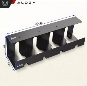 Alogy Organizer kabli pod blat półka na kable listwe przewody blat biurko biurkowy aluminiowy uchwyt Alogy 40cm Czarny 4